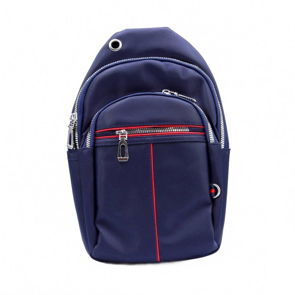 NEW SELINI NEW YORK unisex nylon crossbody sling bag in navy and red stripe